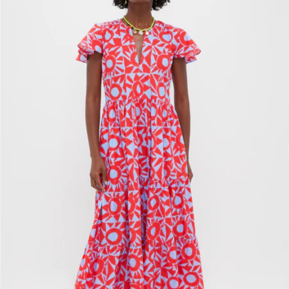 Oliphant Red and Blue Patterned Maxi Dress